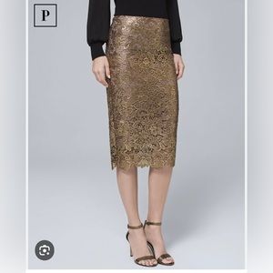 White House Black Market Gold Lace Skirt NWT size 12